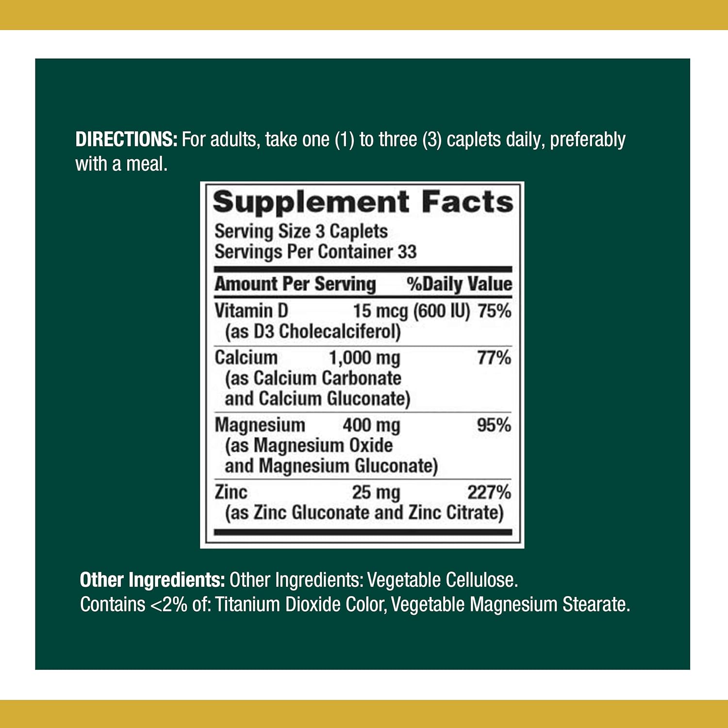 Calcium Magnesium & Zinc by Nature's Bounty, Immune Support and Supporting Bone Health, 100 Caplets: Health & Personal Care