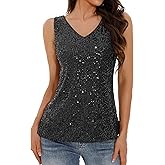GUANYY Women's Sequin Tank Tops V Neck Sleeveless Sparkly Dressy Blouse Loose Fit Glitter Party Club Outfits
