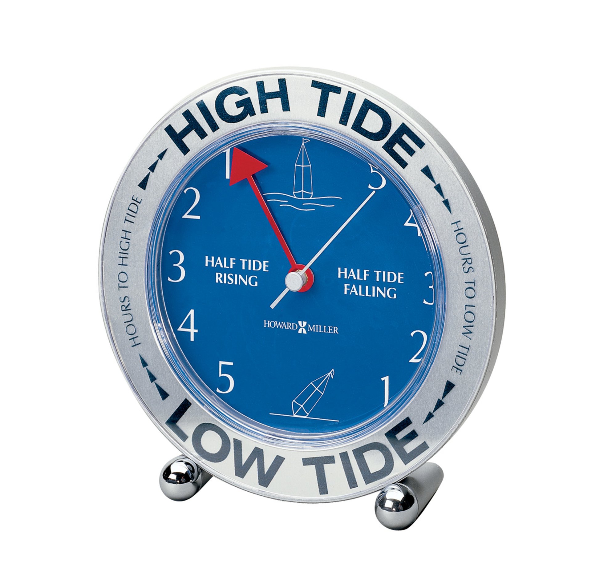 Howard Miller Tide Mate III Table Clock 645-527 – East Coast Atlantic Ocean, High & Low Tide, Silver-Tone Acrylic Case, Colorful Graphics, Quartz & Tide Movement