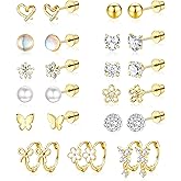 Hypoallergenic Surgical Stainless Steel Earrings for Girls Kids Jewelry - Screw Back Earrings for Sensitive Ears Cute Flower Heart Pearl bow Earrings for Women