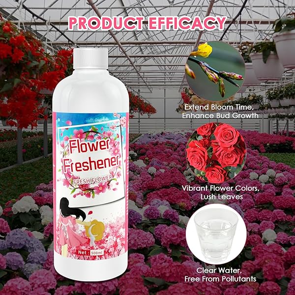500ML FLOWER FRESHENER- INDOOR AND OUTDOOR ALL PURPOSE BLOOM PLANT FOOD – SUITABLE FOR ALL TYPES OF FLOWERS AND PLANTS ROSES, LILIES, BELLFLOWERS, DAISIES ETC, USE IN GARDENS & HYDROPONIC SYSTEMS