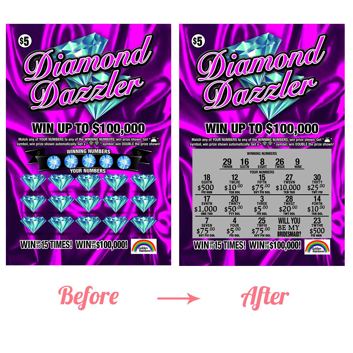 Will You Be My Bridesmaid Proposal Replica Scratch Off Cards | Set of 5 Fake Lottery Tickets | 3.3” x 5” | Perfect Wedding Keepsake