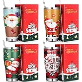 Mifoci 4 Pcs 30 oz Christmas Tumbler with Lid and Straw Stainless Steel Christmas Mug Double Insulated Cup Insulated Coffee Tumbler with Straw Brush for Holiday Coworkers Women Gifts(Style 3)