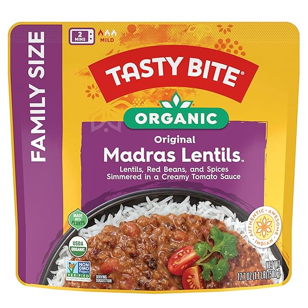 TASTYBITE ORGANIC FAMILY SIZE MADRAS LENTILS, 17.6 OZ