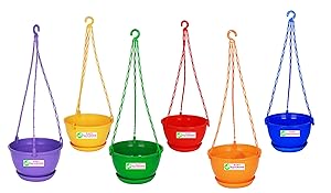 Easy Gardening 8 Inch Hanging Pots And Planters Red, Green, Yellow, Blue, Orange, Purple Color Pack Of 6