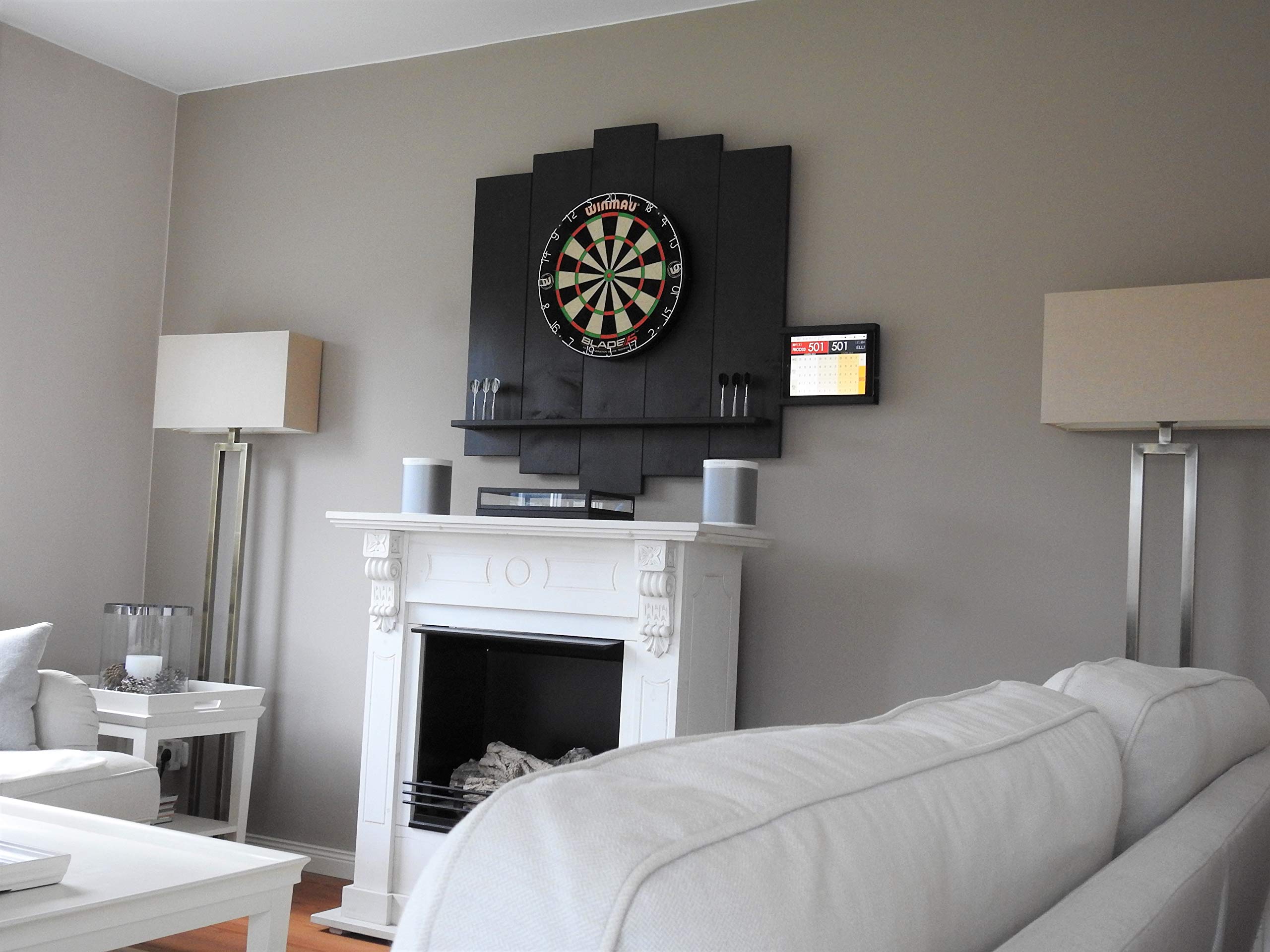 WDS Darts Sports Wooden Dartboard Surround, Premium Dart Wall Protection & Tablet Holder, Powered by “Maximiser” Max Hopp (Catch Ring, Dart Border), black, Universell: Tablets ab 10 Zoll