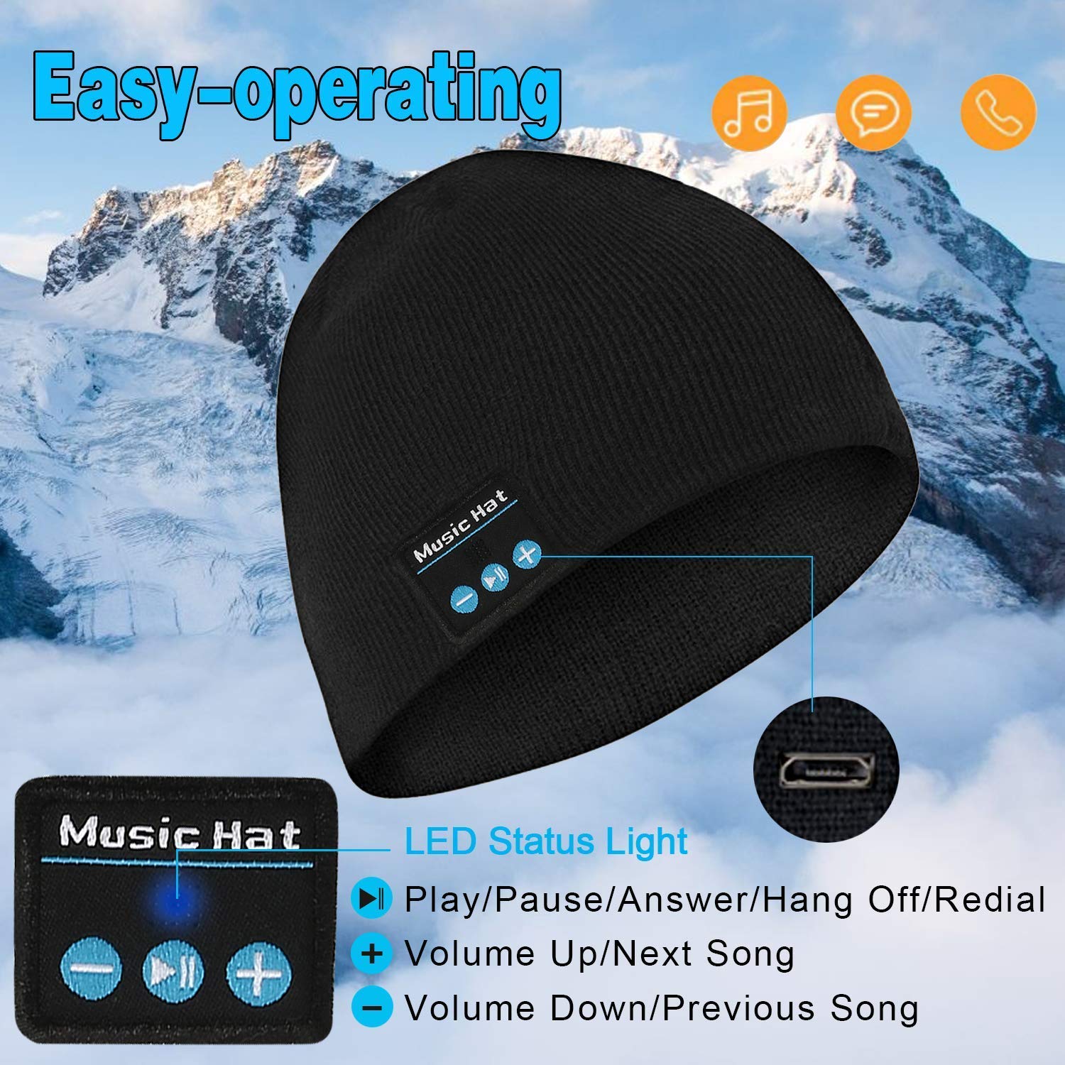 Upgraded Bluetooth Beanie Hat Wireless Headset Headphones Winter Music Speaker Hat Knit Running Cap with Stereo Speakers & Mic Unique Christmas Tech Gifts for Men Women Teens Boys Girls Stocking Stuff