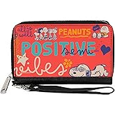 Buckle-Down Peanuts Wallet, Zip Around, Peanuts Gang Semi Positive Vibes Poses Red Blues White, Vegan Leather