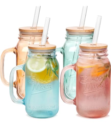 Gobelet En Verre 16 Oz Avec Couvercle Et Paille – Design Élégant Nœud & Plantes – Idéal Café, Cocktails, Smoothies, Jus, Glaces