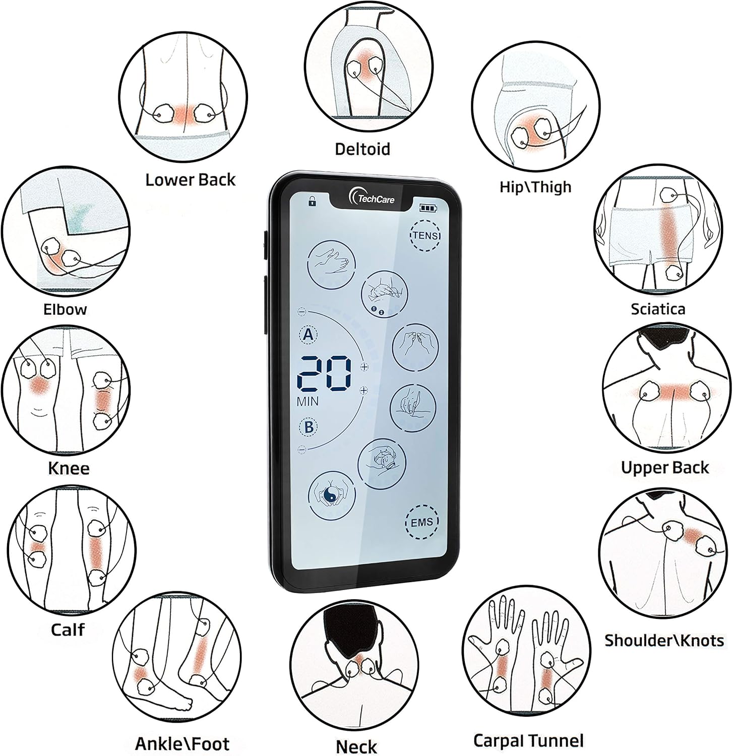 Tens Unit Muscle Stimulator 24 Massage Mode Tens EMS Machine Device Touchscreen Massager Intensity Deep Tissue Shoulder Pain Relief Sciatica Tendonitis Plantar Fasciitis: Sports & Outdoors