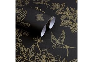 Froluya Black and Gold Vintage Floral Wallpaper Peel and Stick Wallpaper Removable Contact Paper Self Adhesive Peel and Stick Wallpaper Wall Paper for Bedroom Cabinets Shelf Liner Vinyl 118"x17.7"