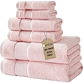 Marvione Bath Towels Set 6 Piece, 100% Turkish Cotton Highly Absorbent and Soft Towels for Bathroom 2 Bath Towels 2 Hand Towels 2 Washcloths, Pink