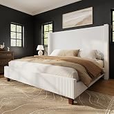 HOWE King Size Upholstered Bed Frame with 50.8'' Wingback Headboard, White | Corduroy Bed Frame, 50.8 Inch Tall Profile Modern Platform Bed, Solid Wood Slats, No Box Spring Needed, Noise-Reducing