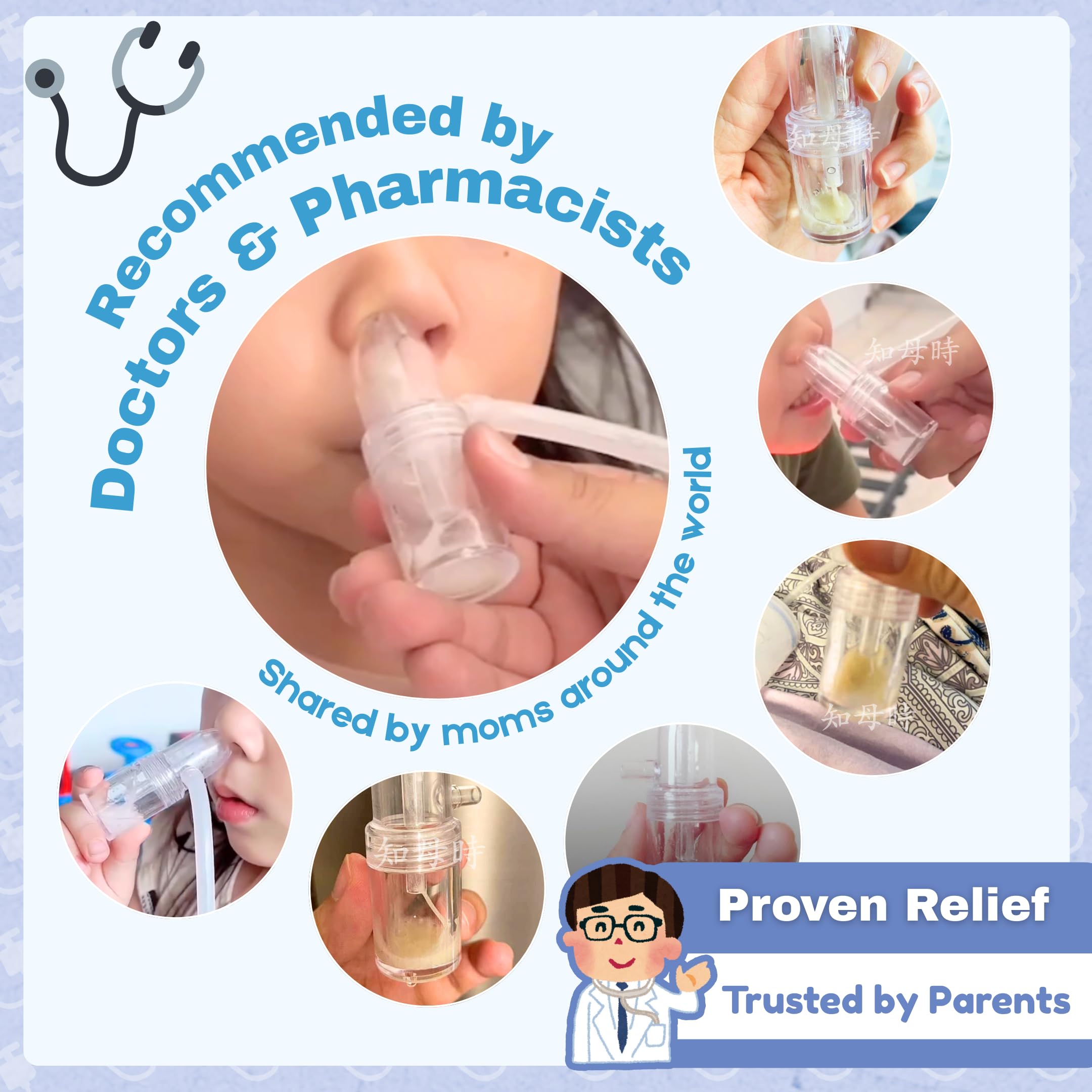 Chiboji Baby Nasal Aspirator – Powerful Hand Pump Nose Sucker | Booger Sucker with Rounded Non-Invasive Nozzle | Quiet and Strong Suction Nose Cleaner for Infants and Toddlers, Made in Taiwan