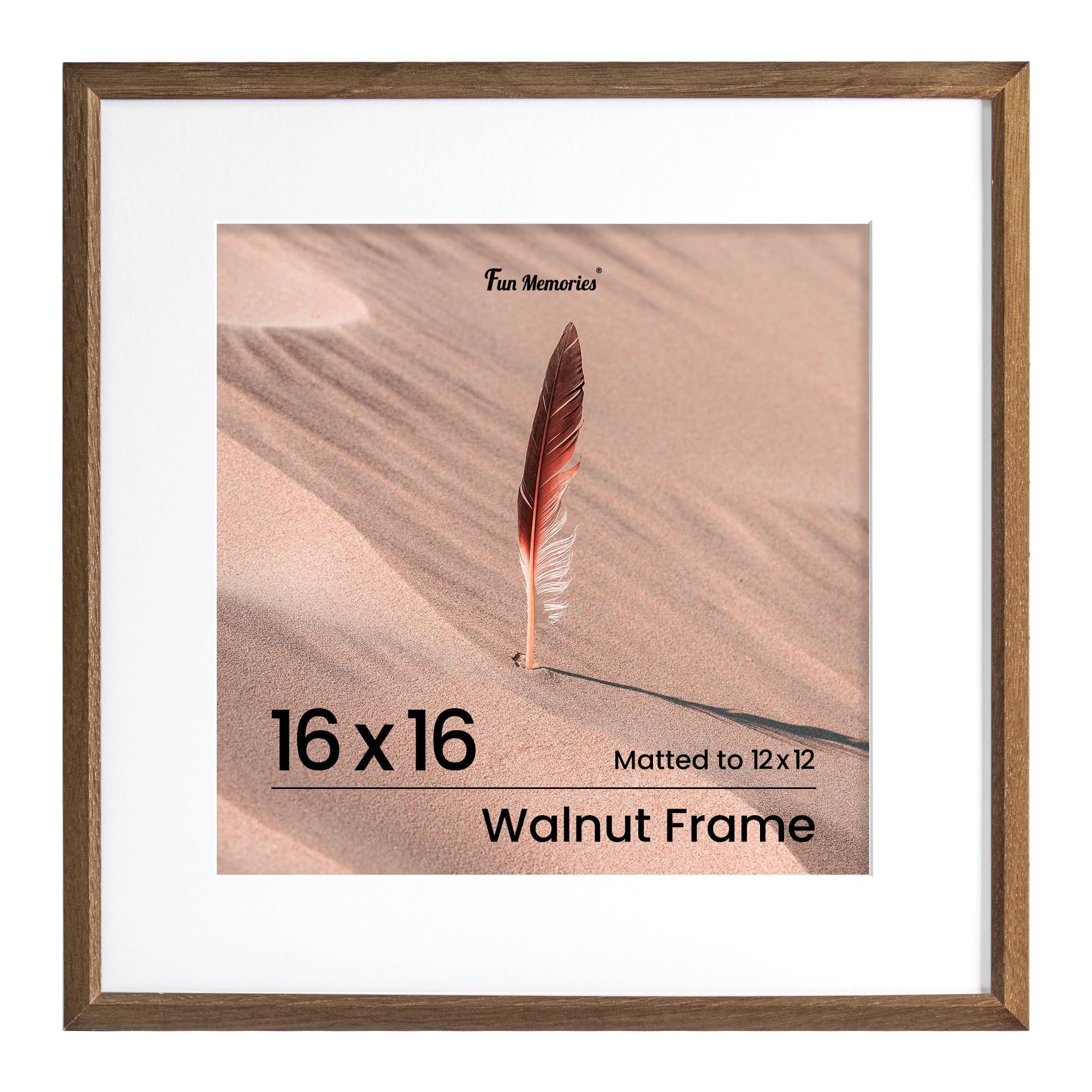 Photo 1 of 16x16 Oak Picture Frame, 16x16 Matted Frame For 12x12 Picture, Square Wood Frame for Vertical and Horizontal Display on Wall and Table (Walnut, 1 Pack)