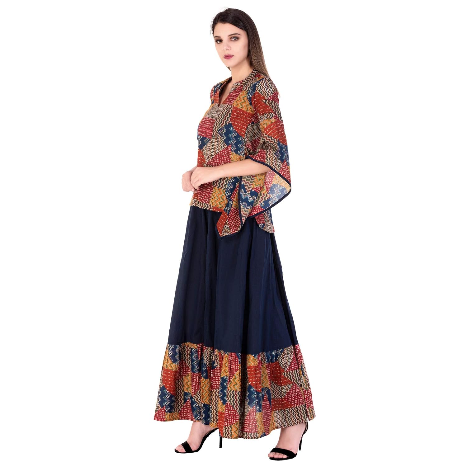 khushal k women's cotton party wear top with long skirt set