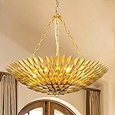 TOCHIC Gold Leaf Chandelier, 6 Lights Farmhouse Chandelier for Dining Living Room, Modern Ceiling Light Fixture for Foyer, Vi