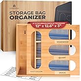 Bamboo Storage Bag Organizer, Sandwich Bag Organizer - Single Block Design for Kitchen Organization, Baggie Organizer for Drawer - Quick Refill Slider, Fits Half Gallon, Quart, Snack Size Bags