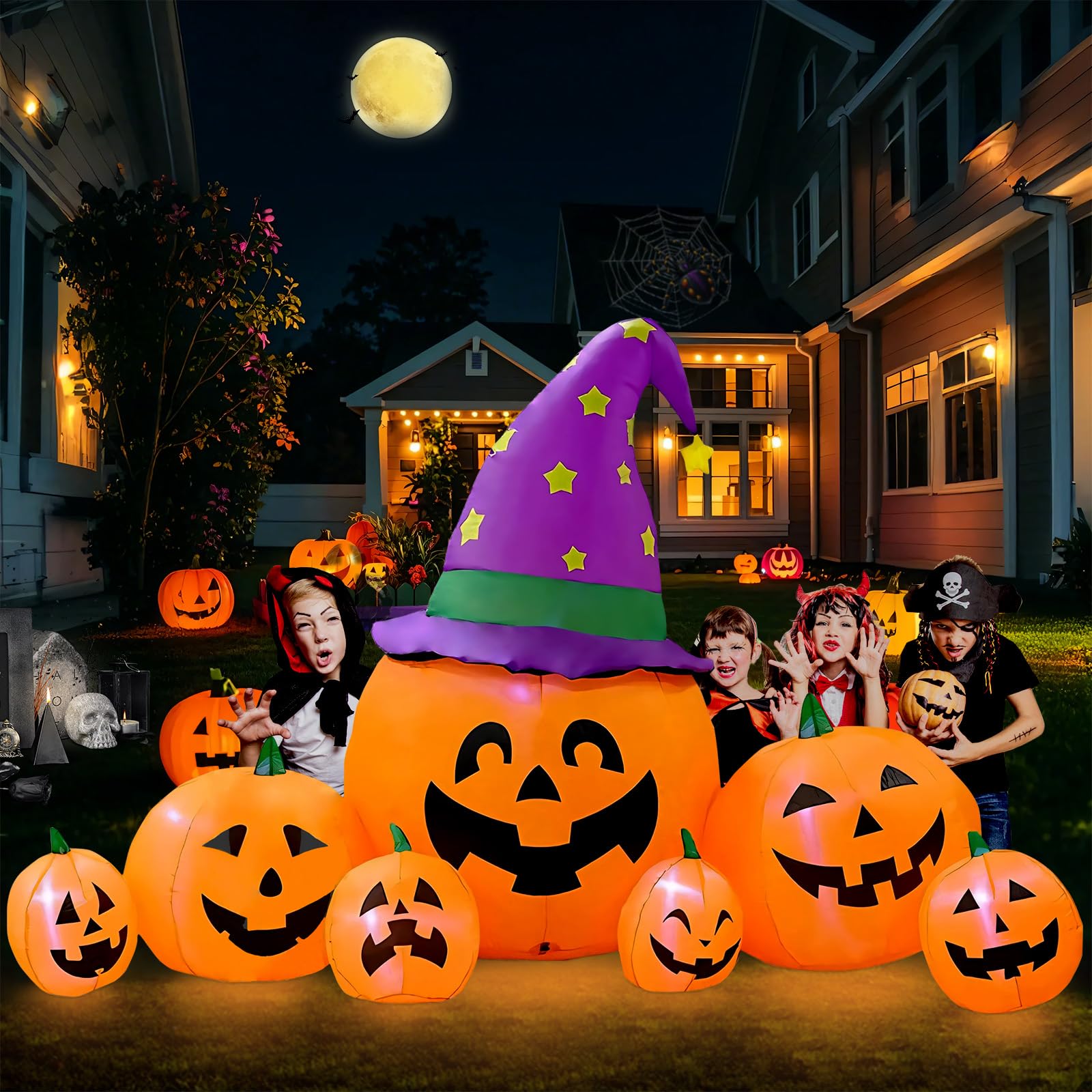 Kalolary 7.9FT Halloween Inflatable Pumpkin, Blow Up Pumpkin Inflatables with Build-in LEDs for Outdoor Yard Decoration