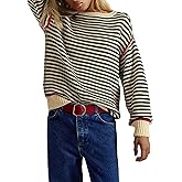 Vakkest Fall Long Sleeve Sweaters for Women Casual Striped Color Block Pullover Tops 2026 Knit Crewneck Shirts