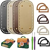 4+8 PCS Bag Bases for Crochet with D Shape Purse Handles for Bag Making, 2 PCS Crochet Hooks, 4 Colors Leather Purse Bottoms for Crocheting DIY