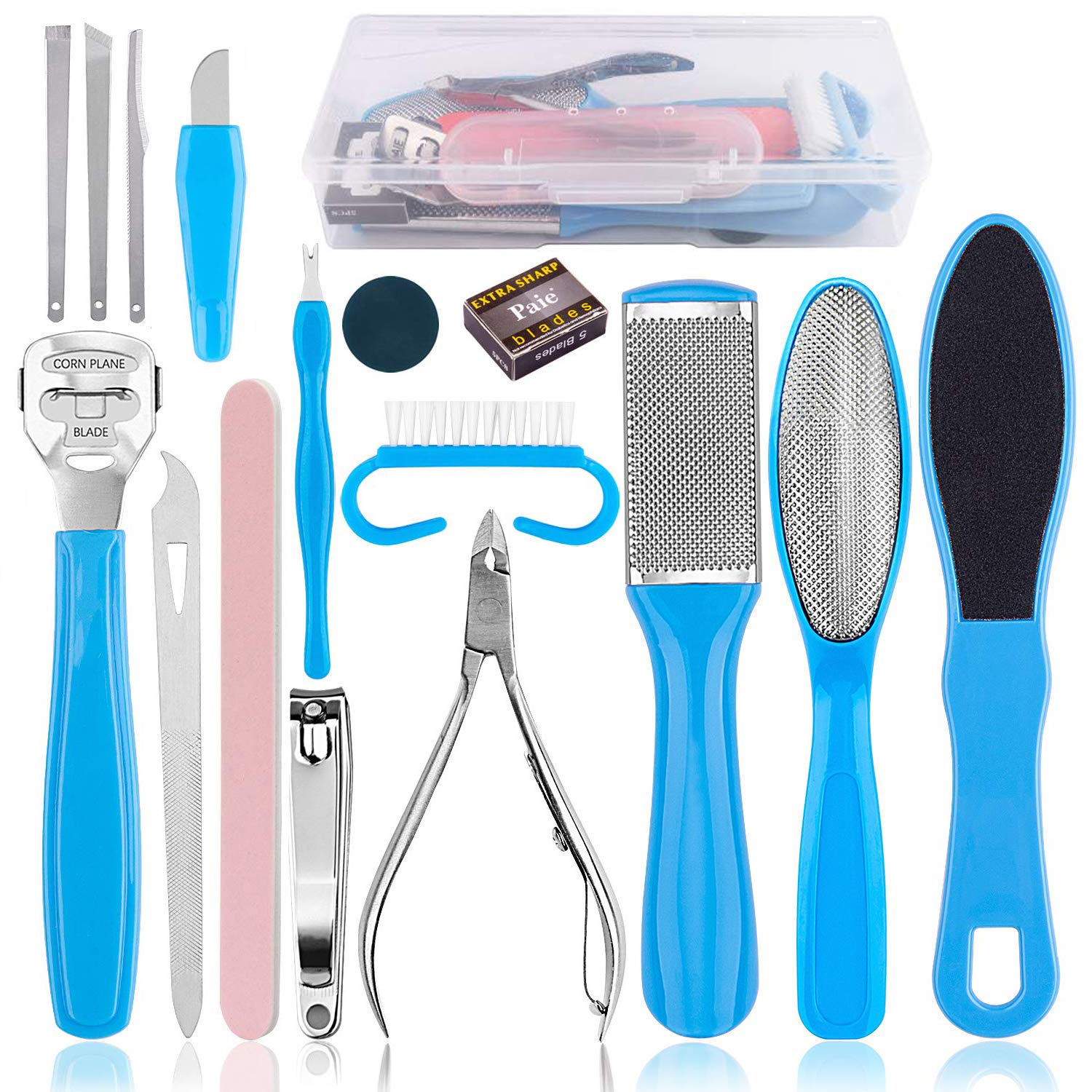 Professional Pedicure Kit(17in1), Stainless Steel Foot File Exfoliating Prevent Clean Dead Skin Tool Kit, Nail Toenail Clipper Foot Care Kit for Men, Women, Salon, Home (Black) : Beauty