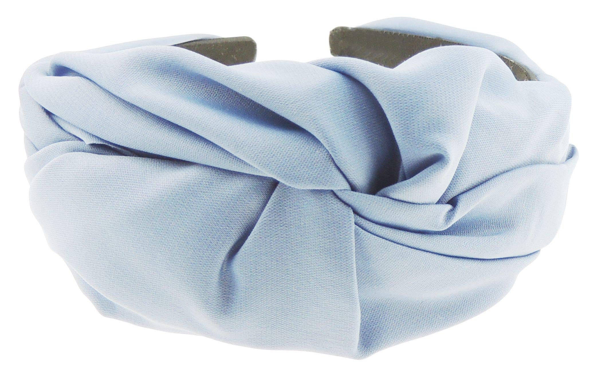 Womens Girls Gathered Rouched Knot Twist Wide Thick Jersey Fabric Fashion Formal Evening Boho Vintage Headband Alice Band Hair Hairband Christmas Birthday Wedding Guest Bridesmaid (Dusky Blue)