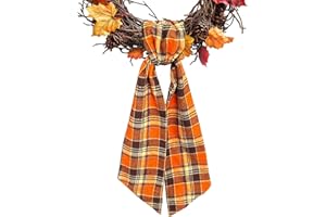 Ftuuo Autumn Buffalo Plaid Cotton Wreath Sash for Front Door Fall Wreaths Satin Sash Burlap Garland Ribbon Accessories for Fall Wreath Yard Doorway Indoor Outdoor Bow Home Decor,5.1 x 54.3