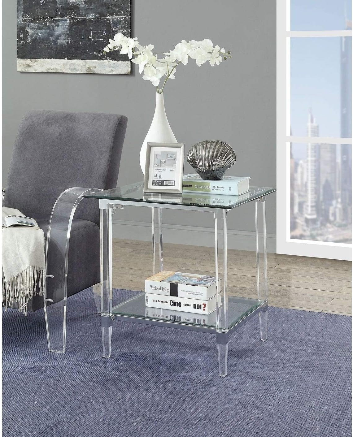 Modern Glass and Acrylic End Table with Open Bottom Shelf