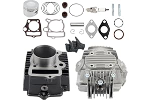 PowerMotor 52.4mm Cylinder & Cylinder Head Complete Kit with Gaskets and Piston Spark Plugs Replacement for Horizontal 110cc Engine 4 Stroke Roketa Taotao Coolster ATV Go Kart Dirt Pit Bike Scooter
