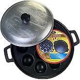 Eiqijci Banh Khot Pan with Lid (Khuon Banh Khot) – 8-Cup Vietnamese Pancake Mold, 25 cm Round Aluminum Pan, ~2.36" Cups, Classic Domed Aluminum Lid, for Gas/Electric Stovetop, Home Street-Food Snacks