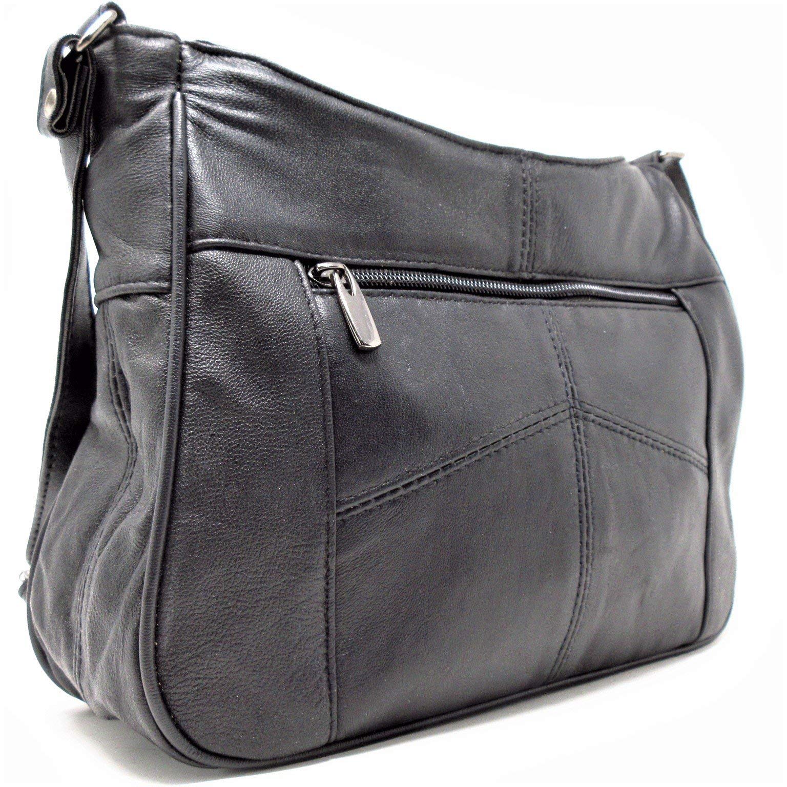 Quenchy London Italian Leather Ladies Handbag Black Soft Leather Shoulder Bag 7691