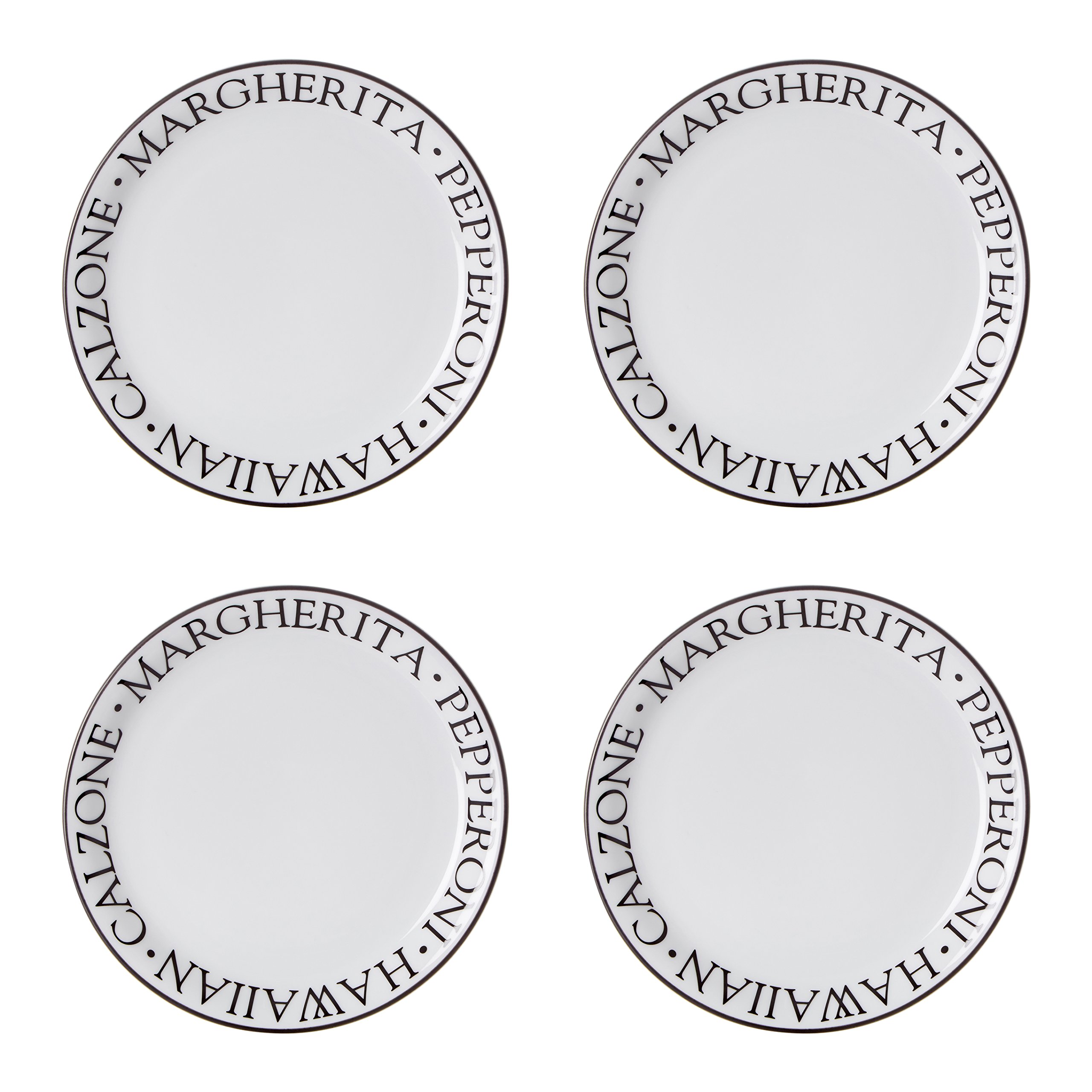 Premier Housewares Serving Small Side Plates Glazed Finishing Large Pizza Plates Serving Set of 4 Porcelain White 23 x 23 x 2 cm