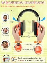 Dr.meter Ear Defenders Kids SNR 27.4dB Adjustable Headband Orange view 4