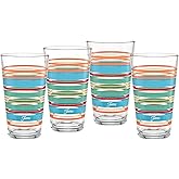 Culver Officially Licensed Fiesta Stripes 16-Ounce Tapered Cooler Glass (Set of 4) (Rainbow Radiance Collection)