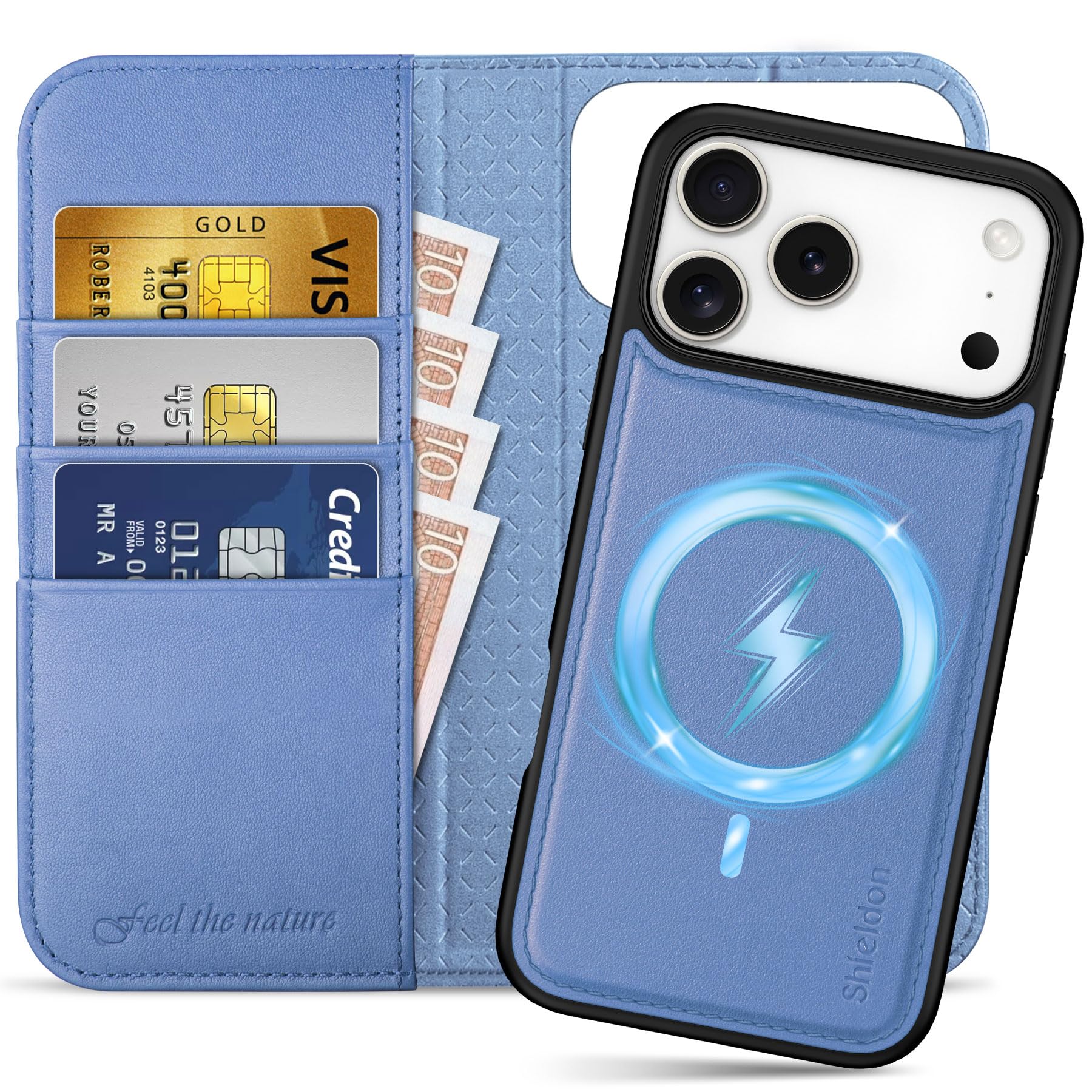 Photo 1 of SHIELDON Detachable Case Wallet for iPhone 17 Pro Max 6.9" 2025 | Genuine Leather | Wireless Charging | RFID Blocking Card Holder | Kickstand | Folio | Magnetic Protective Cover | Wisteria Purple