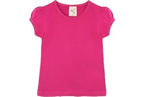 Lilax Girls' Basic Short Puff Sleeve Round Neck Cotton T-Shirt