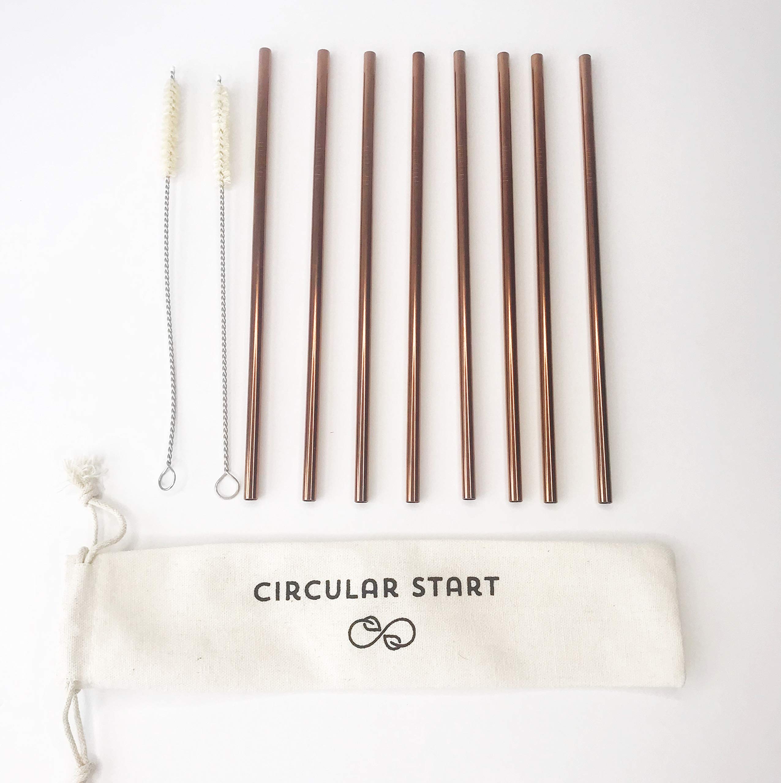 Reusable Stainless Steel Straws by Circular Start – Set of 8 Rose Gold Straight Drinking Straws with 2 Cleaners – Eco Friendly, Plastic Free, BPA Free