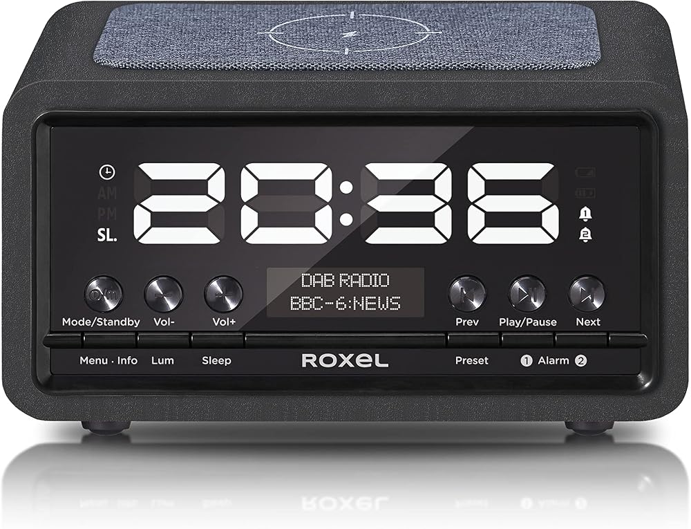 Roxel Nod Bedside Radio DAB/DAB+ FM Alarm Clock Qi Charger Black