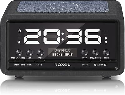 Roxel Nod Bedside Radio DAB/DAB+ FM Alarm Clock Qi Charger Black