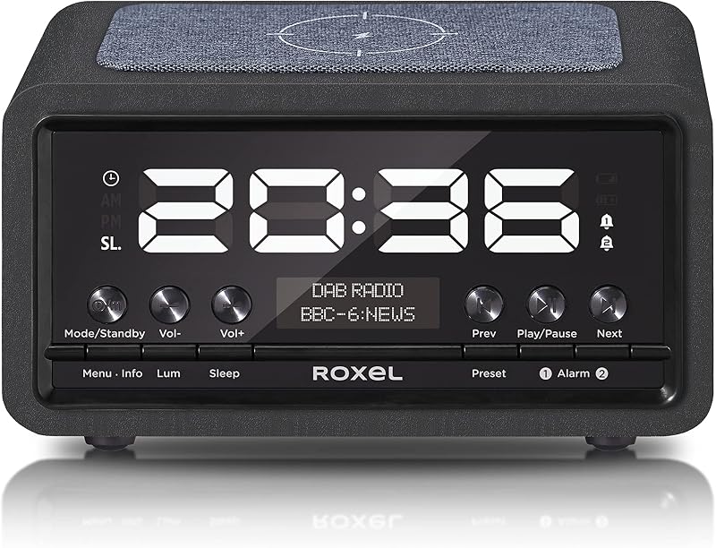 Roxel Nod Bedside Radio DAB/DAB+ FM Alarm Clock Qi Charger Black