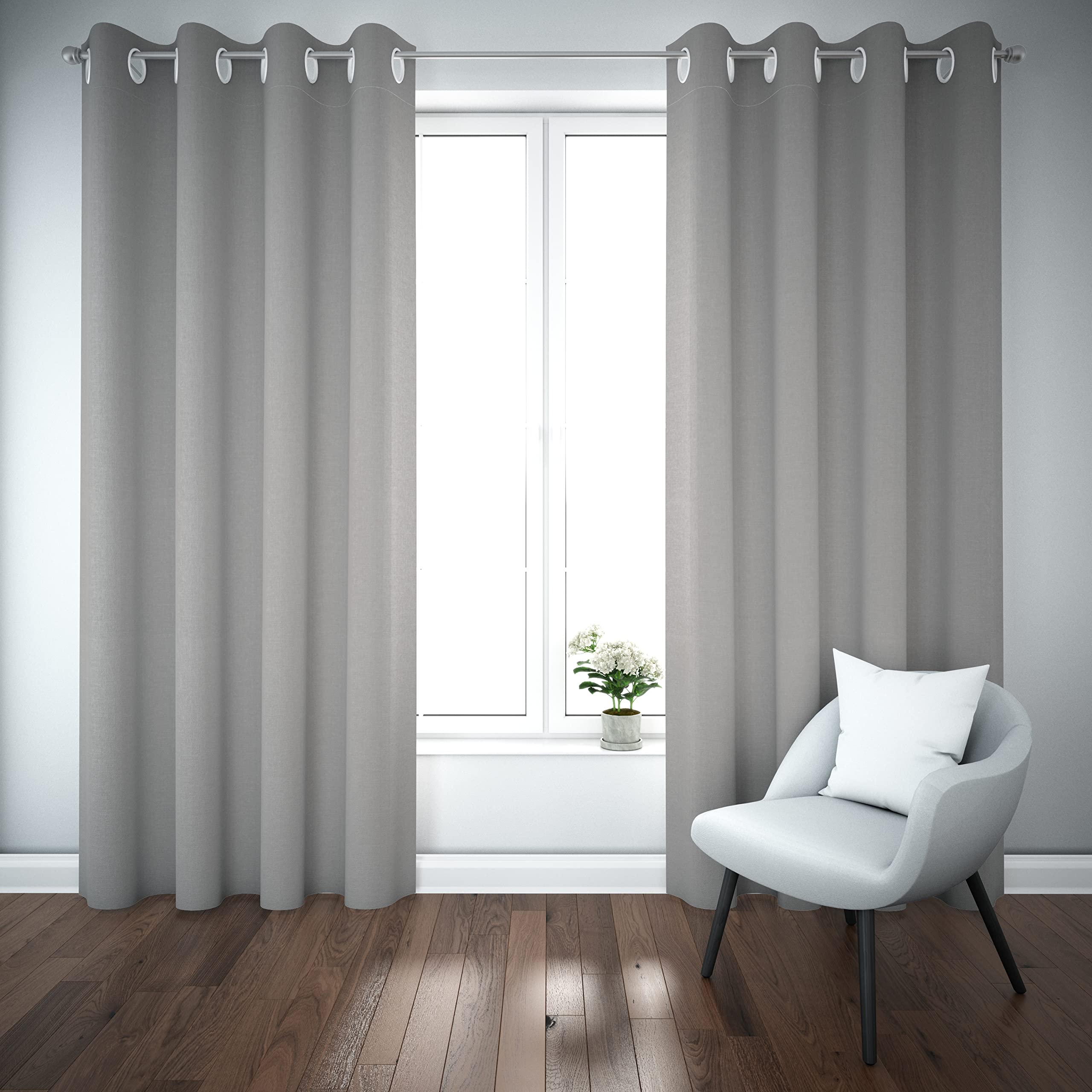 Rayyan Thermal Insulated Blackout Ring Top Curtains Pair Of 2 Eyelet Blackout Curtains With Tie Backs Luxury Feel Soft Touch Room Darkening Curtain (Silver, W66 xL54 (W167cmxL137cm)) (BHL260123)