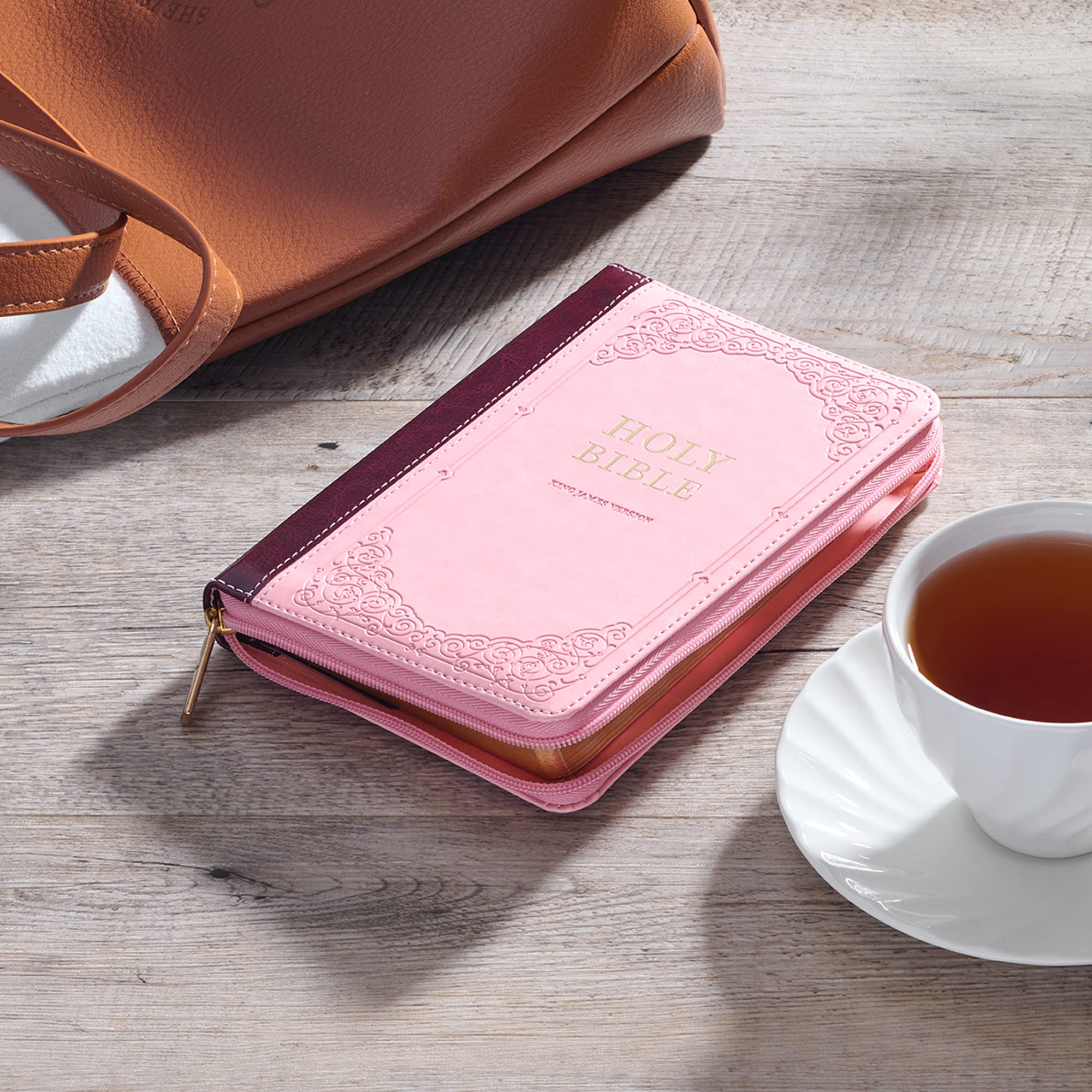 KJV Holy Bible, Compact Faux Leather Red Letter Edition - Ribbon Marker, King James Version, Pink/Burgundy, Zipper Closure (KJV Compact Editions) KJV Holy Bible, Compact Faux Leather Red Letter Edition - Ribbon Marker, King James Version, Pink/Burgundy, Zipper Closure (KJV Compact Editions) Imitation Leather