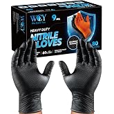 wcy 9 Mil Heavy Duty Disposable Nitrile Gloves, Diamond Grip | Disposable, Latex Free, Chemical Resistant Thick Rubber Gloves for Mechanic, Auto Repair, Industrial ,Food Processing