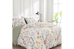 Duvet Cover Queen, Floral Duvet Cover, 3 Piece Breathable Queen Duvet Cover Set with Zipper Closure, 4 Corner Ties, (90x90 In