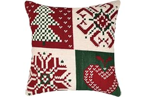 Howie's Needlepoint Needlepoint Kits for Adults, Christmas Pillow Front Cross Stitch Kit with Embroidery Pattern on Canvas, Yarn, 2 Needles and Instruction, 16 x 16inch(Christmas Puzzle)