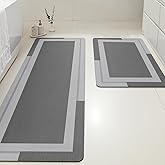Ultra Thin Bath Mat, Upgrade Backing Non Slip Thin Bath Mats Fit Under Door, Quick Dry Ultra Absorbent Bathroom Rugs, Machine Washable Bath Rugs for Bathroom, Bathtub, Grey/Bordered/24"x17"+48"x20"