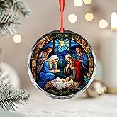 Nativity Scene Ornament | Holy Family Ornament | Stained Glass Nativity | Religious Christmas Ornament | Christian Decor 2025 (Glass, 1)
