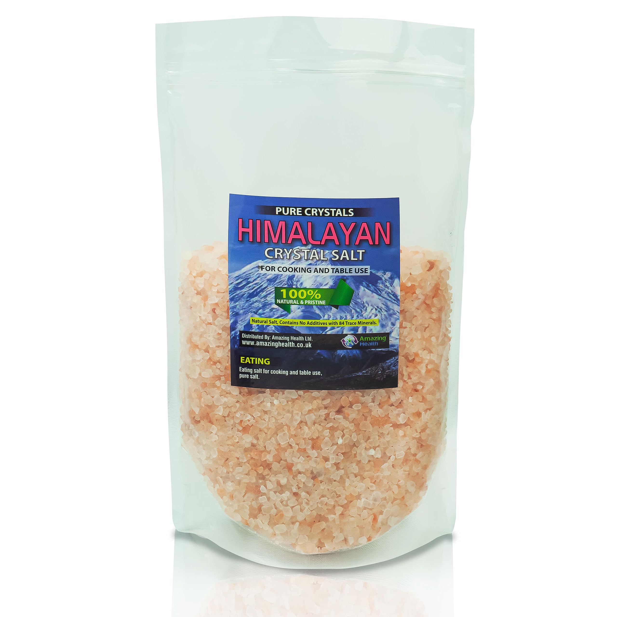 Amazing Health Himalayan Pink Salt 2kg – All-Natural Himalayan Salt for Mill Grinders – Granulated Coarse Salt with Minerals and Trace Elements – Salt for Cooking and Table Use