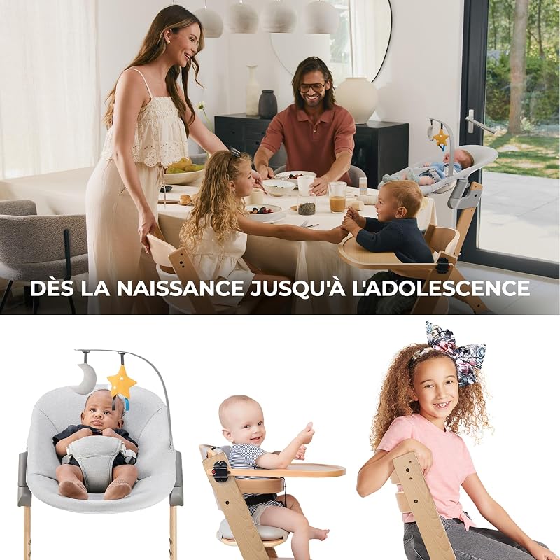 Kinderkraft ENOCK Chaise Haute Bébé + Transat CALMEE, en Bois Naturel, Chaise d'alimentation, Évolutive, Réglable, Puericulture Bébé, Très Solide, Design Universe
